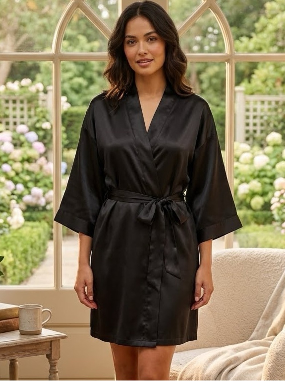 Victoria’s Secret Women's Short Satin Wrap Black Robe